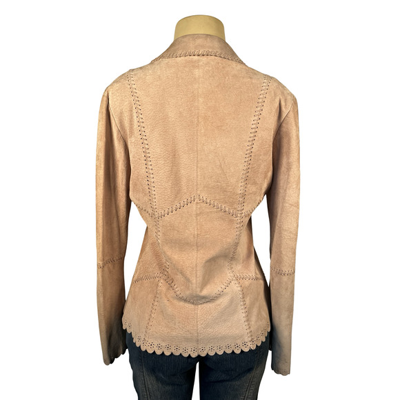 Bebe Jacket Womens Small Pink Genuine Leather Scallop Boho Y2K Tie Front 90s - Picture 3 of 16